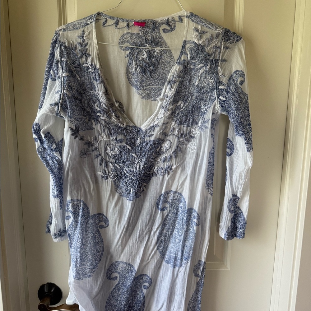 Blue and White Women's Top